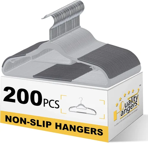 Vista 11 de Perchas de ropa de calidad, paquete de 50 unidades, perchas de plástico sin terciopelo para ropa, juego de perchas resistentes para abrigos, perchas