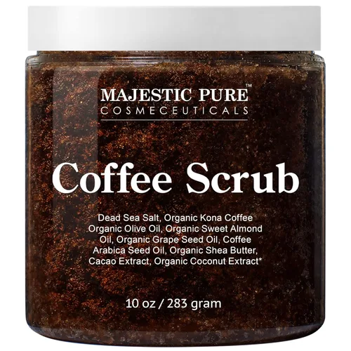 MAJESTIC PURE Arabica Coffee Scrub – Exfoliante corporal natural para el cuidado de la piel, estrías, acné y celulitis, reduce el aspecto de arañas