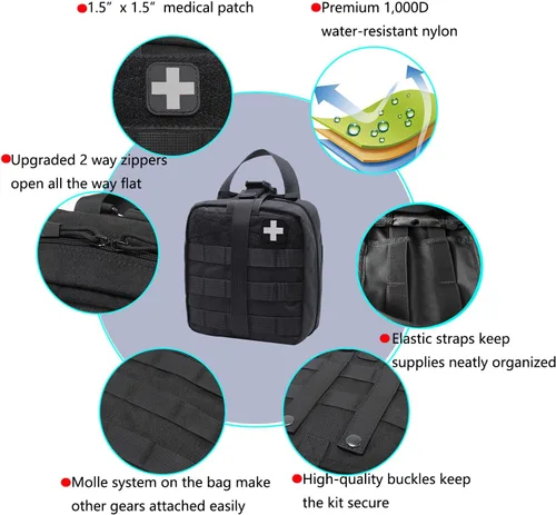 Vista 4 de Carlebben Estuche EMT Rip-Away Molle Pouch Ifak Pouch Medical First Aid Kit Utility Pouch 1000D Nylon (con suministros médicos)