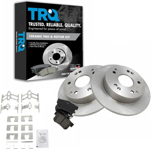 TRQ Juego de pastillas de freno y rotor de cerámica trasera compatible con Honda Accord V6 1998-02 3.0L con frenos de disco traseros 02-06 Acura RSX