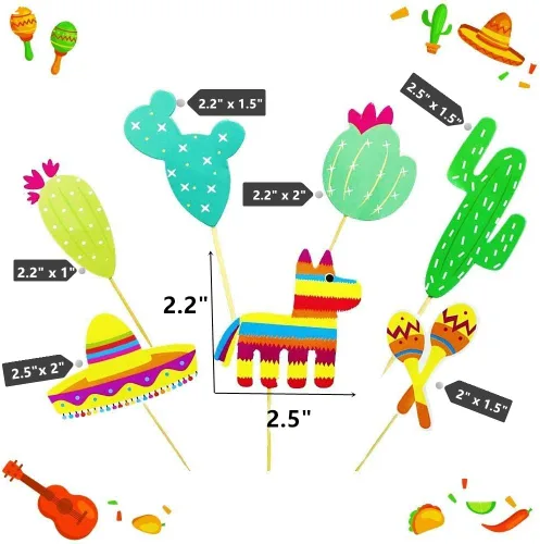Vista 5 de JeVenis 42 piezas de decoración de fiesta para cupcakes, decoración de fiesta de cactus, decoración de tartas de llama, decoración de cupcakes
