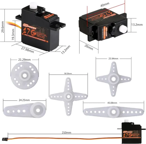 Vista 7 de 2 piezas 17G RC Micro Servo, impermeable RC Mini servo Digital Motor con servo bocina 25T para 1/18 1/16 1/14 RC tanque barco helicóptero avión
