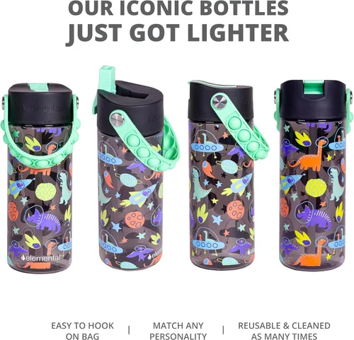 Vista 209 de Elemental Botellas de agua para niños – Botella de agua para niños Splash para la escuela con mango Pop-it – Botella de agua de plástico Tritan sin