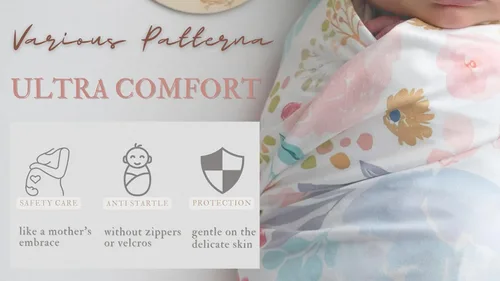 Vista 5 de Manta elástica con estampado floral para recién nacido, con diadema y gorro a juego (naranja y rosa)