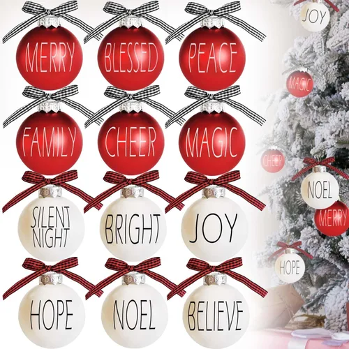 Decoración de Navidad, 12 piezas de bolas de Navidad, adornos de decoración de árbol de Navidad de 2.36 pulgadas, bombillas inastillables con lazos