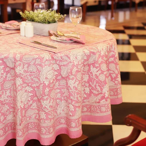 Vista 2 de Labhanshi Indian Hand Block Print Round 72 Inch 6-Seater and Rectangle 72x108 Inches 8 Seater Table Cloth for Kitchen Dining Table Cotton Floral