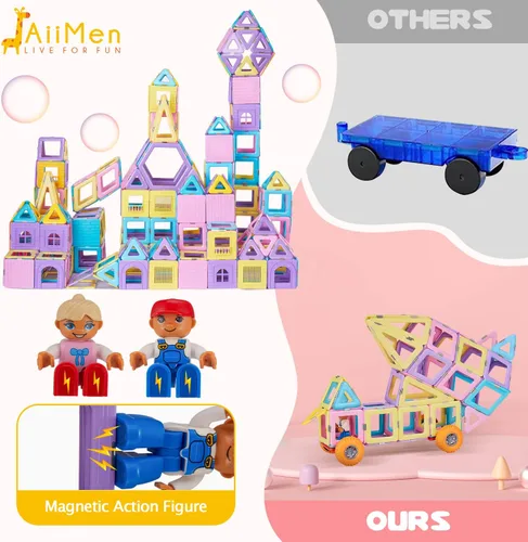 Vista 2 de JAiiMen Juguetes de azulejos magnéticos juego de bloques de construcción para niños con figura magnética azulejos magnéticos 3D para niñas y niños