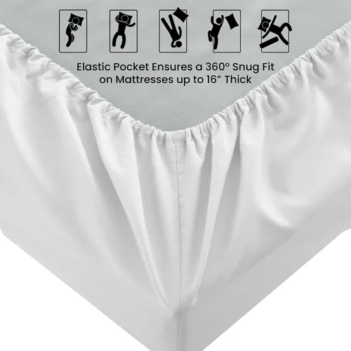 Vista 9 de LUX Décor - Sábana bajera tamaño Queen – Sábanas de microfibra elástica de 360 grados fáciles de ajustar, bolsillo profundo de 16 pulgadas, Blanco