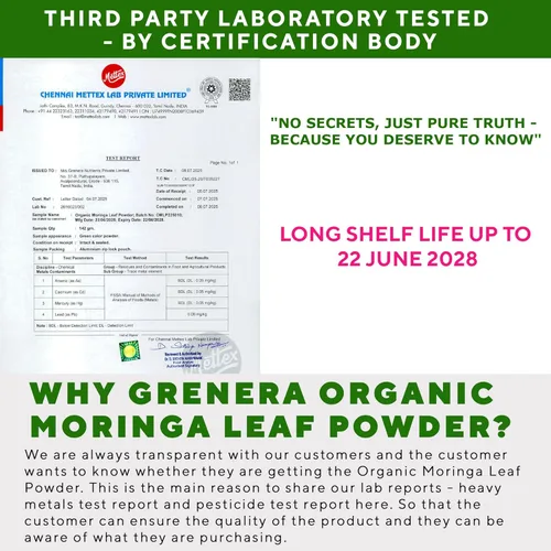 Vista 4 de Grenera Polvo de moringa orgánica – 2.2 libras (35.2 onzas) Polvo de hoja de Moringa oleifera probado en laboratorio para pureza Moringa