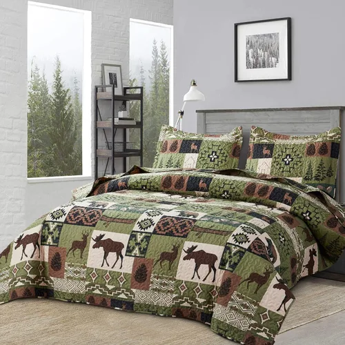 Vista 7 de Juego de edredón de tamaño Queen/Matrimonial, ropa de cama rústica de cabaña, colcha reversible para el hogar, colcha ligera para el hogar, colcha