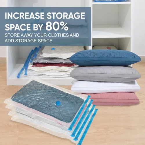Vista 2 de Bolsas de almacenamiento al vacío, combo de 10 bolsas para ahorrar espacio (5 grandes/5 gigantes), con bomba, bolsas con sellado al vacío para ropa