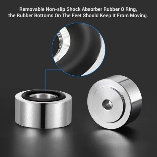 Vista 5 de Facmogu 4 pies de aislamiento de altavoz de aleación de aluminio plateado, almohadilla de aislamiento de tocadiscos para reducir la vibración