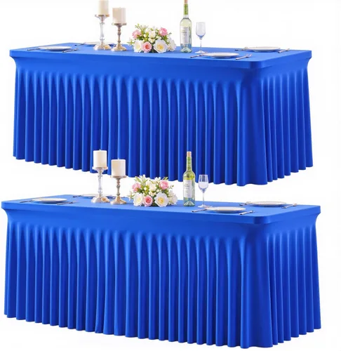 Vista 10 de Paquete de 2 manteles color azul bebé para mesas rectangulares de 6 pies, mantel ajustable de elastano, fundas de mesa elásticas de 6 pies, manteles