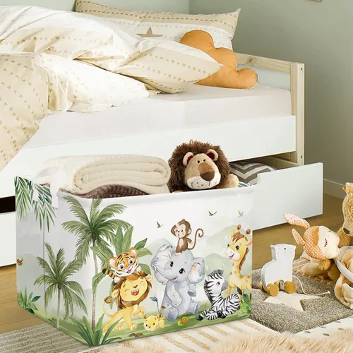Vista 2 de Clastyle Cestas rectangulares de almacenamiento de animales safaci tropicales, selva tropical, elefante, jirafa, blanco, para estantes, ropa