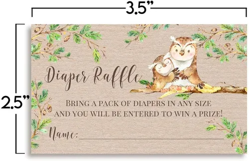 Vista 4 de Guess Whooo" - Boletos para rifas de pañales con temática de búho de acuarela para baby showers, 20 tarjetas de inserción de doble cara de 2 x 3