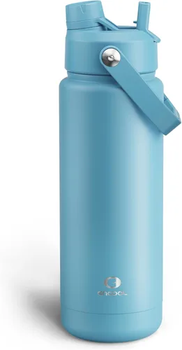 Vista 135 de Botella de agua aislada con popote para niños, botella de agua de acero inoxidable de 12 onzas con boquilla doble, a prueba de fugas, sin BPA, al