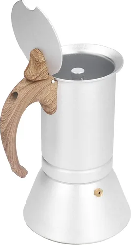 Vista 9 de Cafetera de café y café para estufa, olla moka para café clásico italiano y cubano, cafetera para viajes en casa, plata (5.1 fl oz)