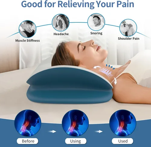 Vista 2 de Olumoon Almohada cervical para el cuello – Almohadas ergonómicas de contorno de espuma viscoelástica para dormir de lado, espalda y estómago