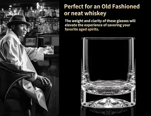 Vista 9 de JBHO Cóctel doble de cristal soplado a mano, vasos de whisky sólidos, vasos de rocas, vasos de bola baja, 12 onzas, juego de 2