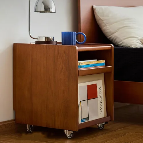 Vista 6 de Solid Wood Mobile Side Table with Wheels,Rolling Side Table with Storage,Unique Floating Design Storage Organizer for Bedroom, Living Room, Small