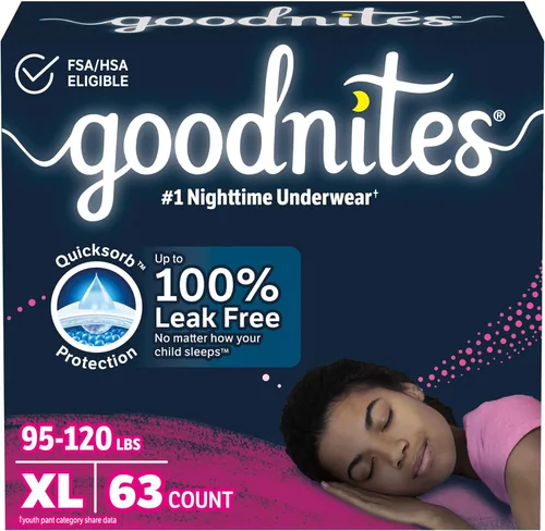 Vista 27 de Goodnites Ropa interior nocturna para niñas, talla extra pequeña (28-43 libras), 15 unidades, el embalaje puede variar