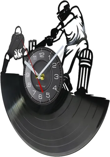 Vista 2 de Reloj de pared de disco de vinilo de 12 pulgadas, hecho de disco de vinilo real, juego de pelota suave, juego de pelota deportiva, corte láser