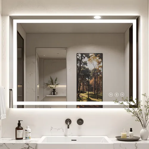 Vista 19 de Espejo de baño LED de 16 x 24 pulgadas con luces, antiniebla, retroiluminado + luz frontal, espejo de tocador de baño iluminado para pared, función