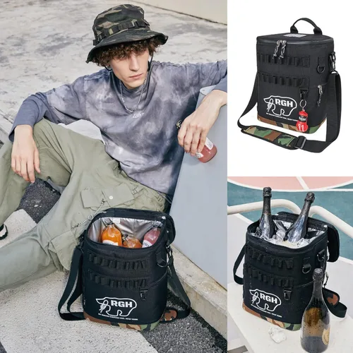 Vista 5 de Rough Enough - Bolsa térmica de latas de vino suave portátil para playa, campamento, pesca, golf con sistema Molle, 15 litros