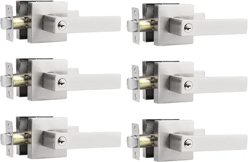 Vista 7 de Probrico - Paquete de 2 perillas/manijas para puerta de entrada negras con la misma llave, resistente, estilo contemporáneo, cerradura exterior