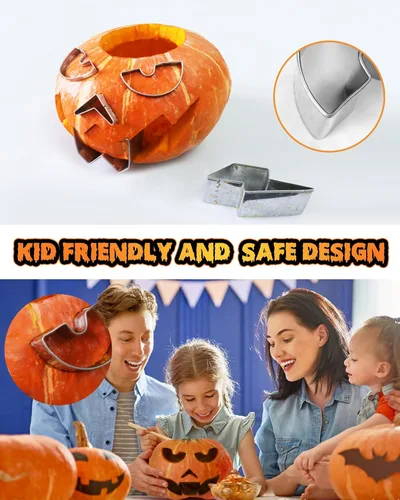 Vista 9 de JUSTOTRY Pumpkin Carving Kit - Halloween Pumpkin Face Shape Cookie Cutters Tools Set Easy & Safe Adults Kids DIY, Stainless Steel 23 Molds with 3 23