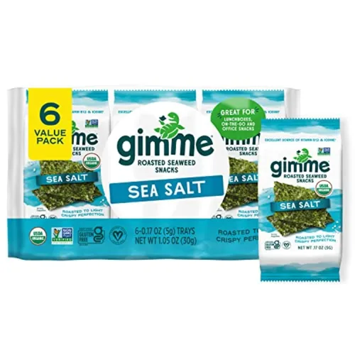 gimMe - Bocadillo de algas marinas orgánicas tostadas con sal marina, 6 paquetes de 15oz