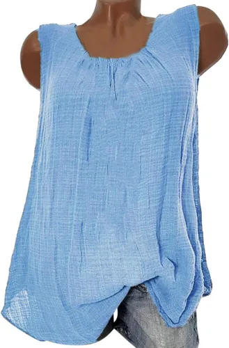 Vista 2 de Wokasun.JJ - Blusa de lino de algodón para mujer, sin mangas, holgada, chaleco de verano a la moda, talla grande, blusa sin mangas