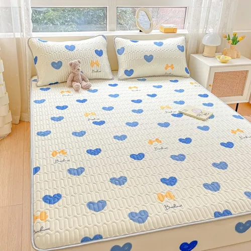 Vista 13 de Sábana bajera suave, protector de colchón de seda de hielo de látex de verano, impresión de habitación de niños, sábanas bajeras antideslizantes