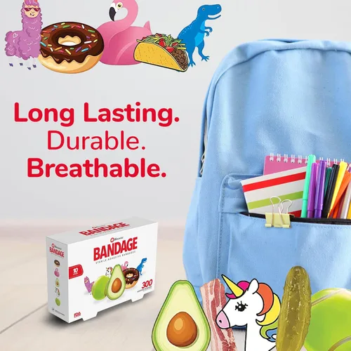 Vista 5 de BioSwiss - Venditas autoadhesivas surtidas con formas de animales, cosas divertidas y alimentos, estériles y sin látex para el cuidado de heridas