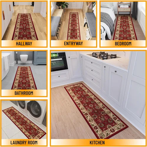 Vista 3 de Ottomanson Alfombra de pasillo de 1 pie 10 pulgadas x 7 pies, antideslizante, oriental, fácil de limpiar, alfombra de lavandería, duradera y apta
