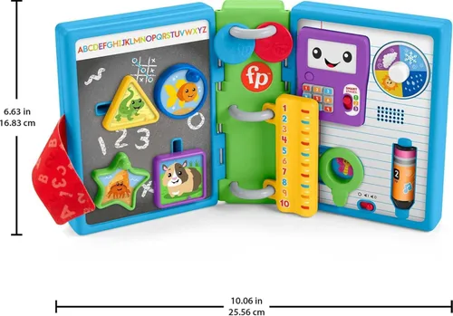 Vista 5 de Fisher-Price Juguete de aprendizaje para bebés Laugh & Learn 123 Libro escolar con luces musicales y actividades para juegos de desarrollo bebés a