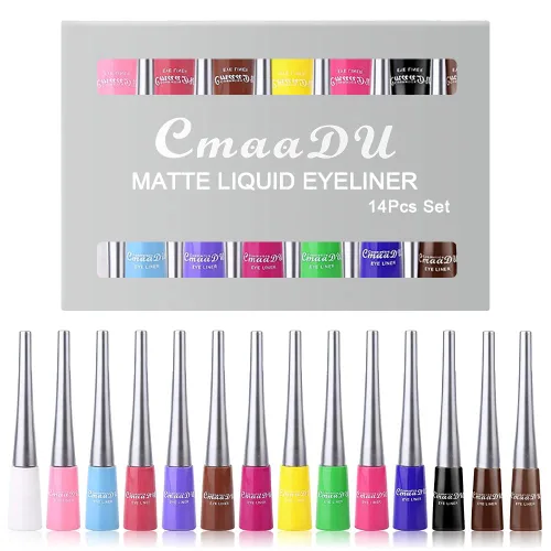 BONNIE CHOICE Delineador de ojos de color líquido de 14 colores, impermeable, para Halloween, color mate, a prueba de manchas, fluorescente,
