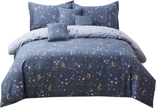 Vista 4 de Brandream Juego de ropa de cama de astronauta del espacio exterior para niños, tamaño individual, color gris, 100% algodón, cierre de cremallera