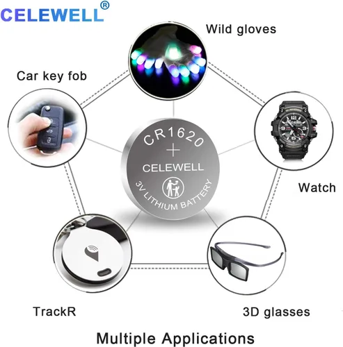 Vista 5 de CELEWELL CR1620 - Paquete de 5 baterías de litio para rastreador de llaves, 70 mAh, 3 V, batería de litio