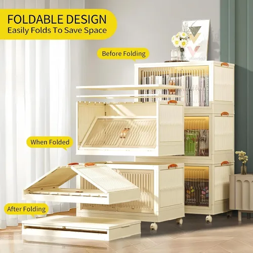 Vista 3 de Contenedores de almacenamiento apilables de 104 cuartos de galón, caja de almacenamiento plegable con tapas y puertas, contenedores