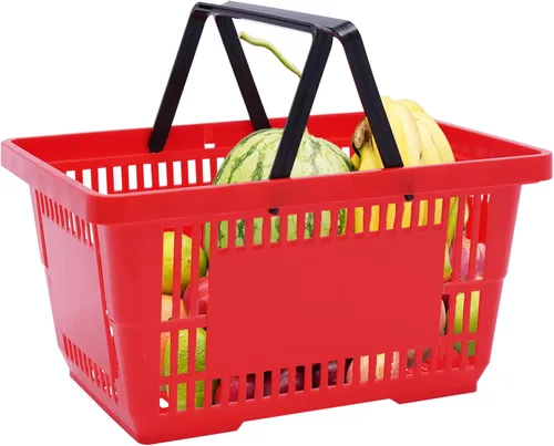 Vista 9 de 12 cestas de compras de 18 litros con asas, cestas de compras, carritos de comestibles con asas, cestas de plástico para tiendas de comestibles