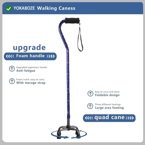 Vista 2 de Bastón de caminar para mujeres y hombres, bastón cuádruple ajustable con base de 4 puntas para estabilidad y equilibrio, bastón plegable de aluminio