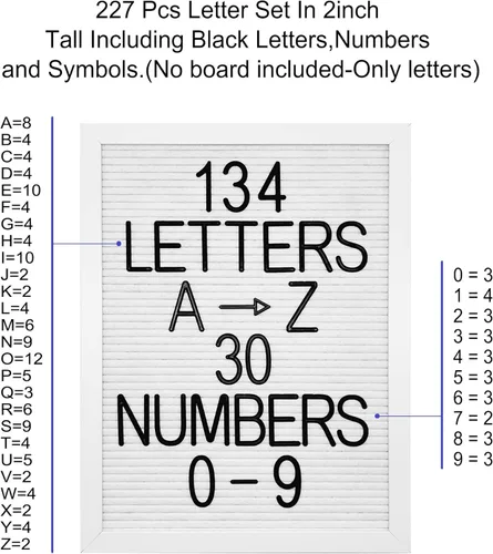 Vista 2 de Juego de letras de fieltro para tablero de letras – 227 letras negras precortadas de 2 pulgadas de alto (no incluye tablón)
