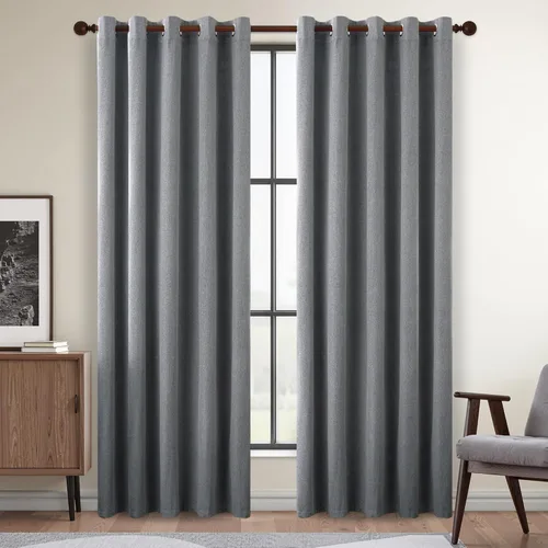 Vista 27 de DONREN Cortinas opacas completas para dormitorio, aislamiento térmico y reducción de ruido, cortinas de lino con ojales para sala de estar y Negro