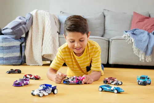 Vista 2 de Conjunto de 2 coches de juguete Hot Wheels Pull-Back Speeders en escala 1:43, coches de tracción hacia atrás y liberación, de alto rendimiento