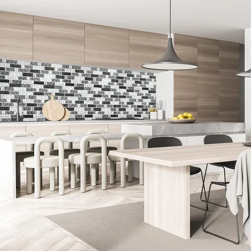 Vista 9 de Blujellyfish Azulejo de vidrio Backsplash pared negro plata metro mosaico mosaico-muestra reloj