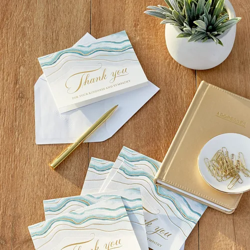 Vista 2 de Tarjetas de agradecimiento funerarias Hallmark, Agata en acuarela (20 tarjetas de agradecimiento por su condolencia con sobres)