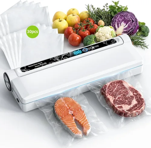 Vacuum Sealer Machine 95KPA Powerful Suction, 10s Fast Seal, Dry & Moist Modes, Compact Food Vacuum Sealer with 30 Bags Included, Automatic Food