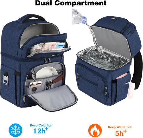 Vista 2 de Mochila Refrigeradora, Mochila Refrigeradora Aislada a Prueba de Fugas de Doble Compartimento Bolsa Refrigeradora para Hombres y Mujeres Mochila