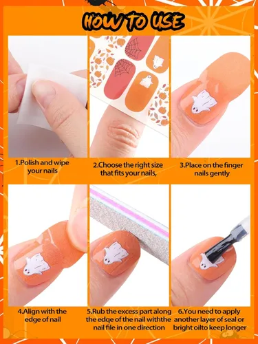 Vista 7 de EBANKU 14 hojas de calcomanías adhesivas de Halloween para esmalte de uñas